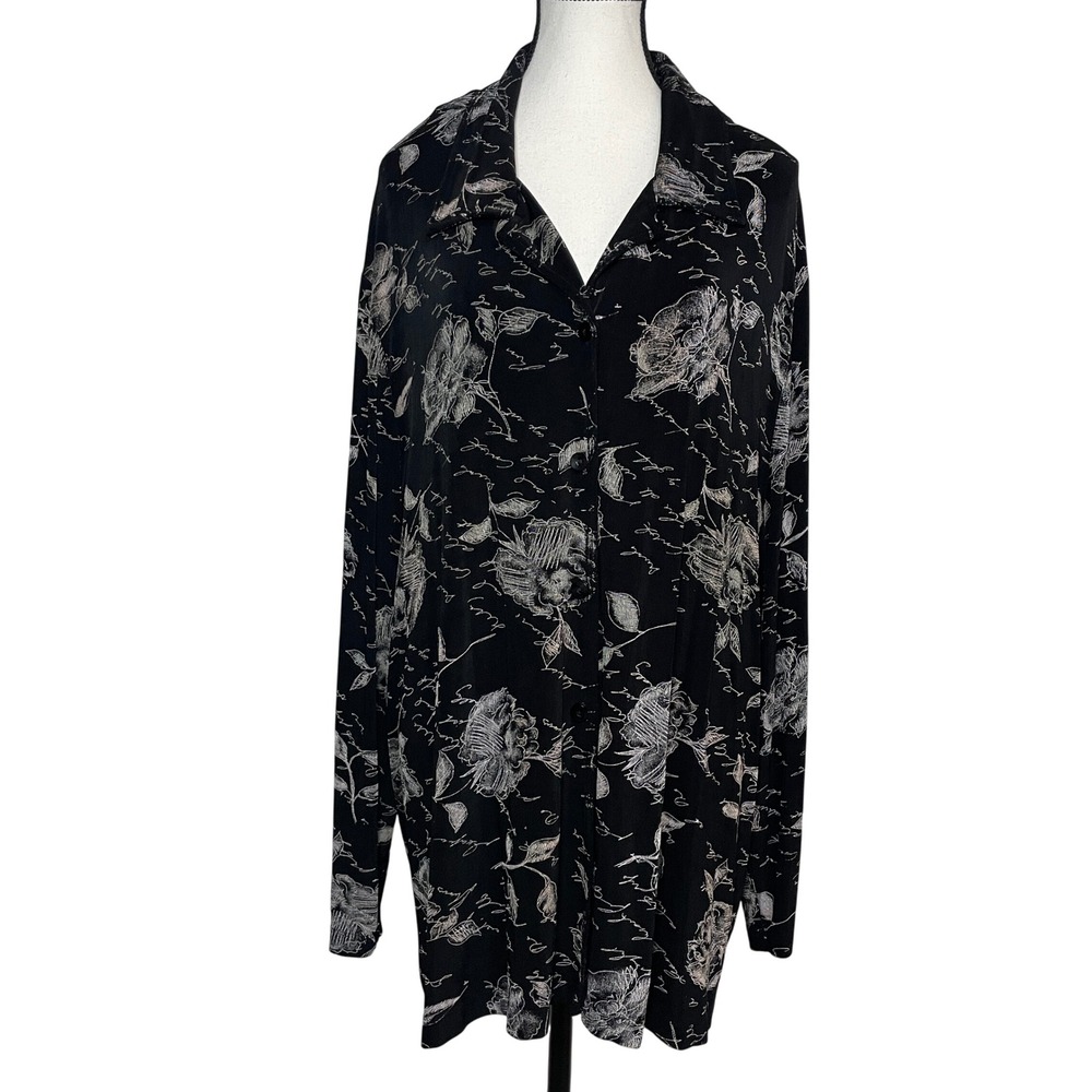 CitiKnit Women 3X Floral Button Front Blouse Tunic Cardigan Heavy Flowy USA Made